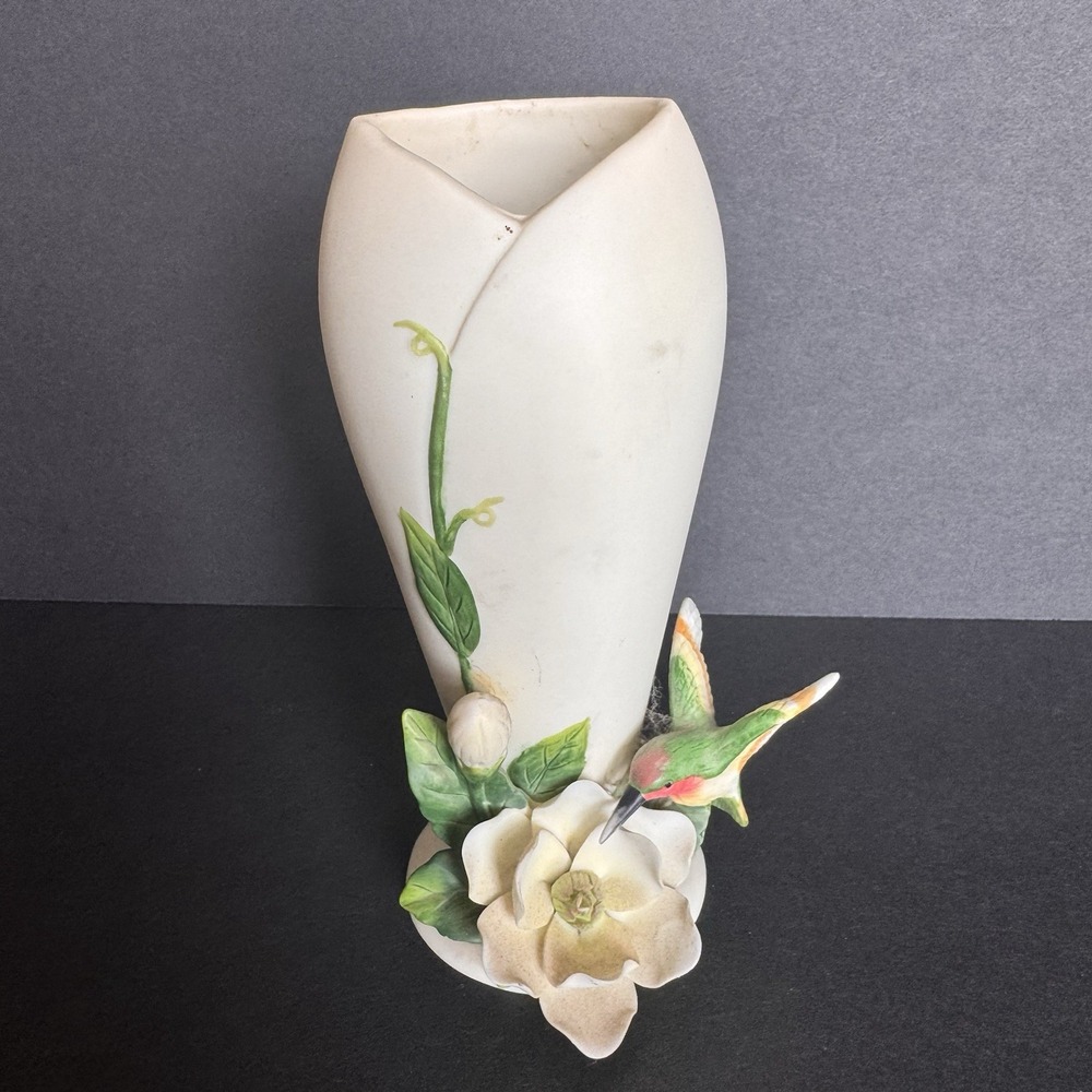Hummingbird Vase With Magnolia Flower 6" High